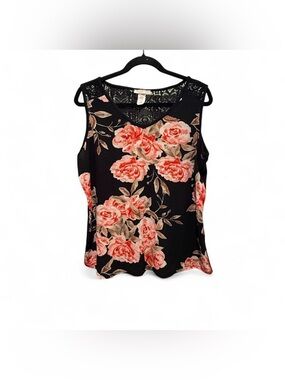 Claudia Richard Black Floral Lace-Back Camisole with Pink Rose Print